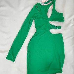OhPolly Sexy Cut-Out Green Mini Dress